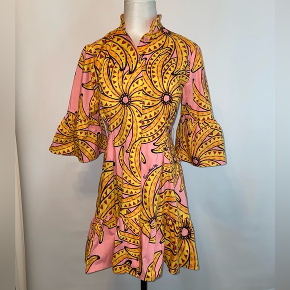 FARM Rio Dresses & Skirts - FARM Rio Pink Dress with Yellow Sunburst Print